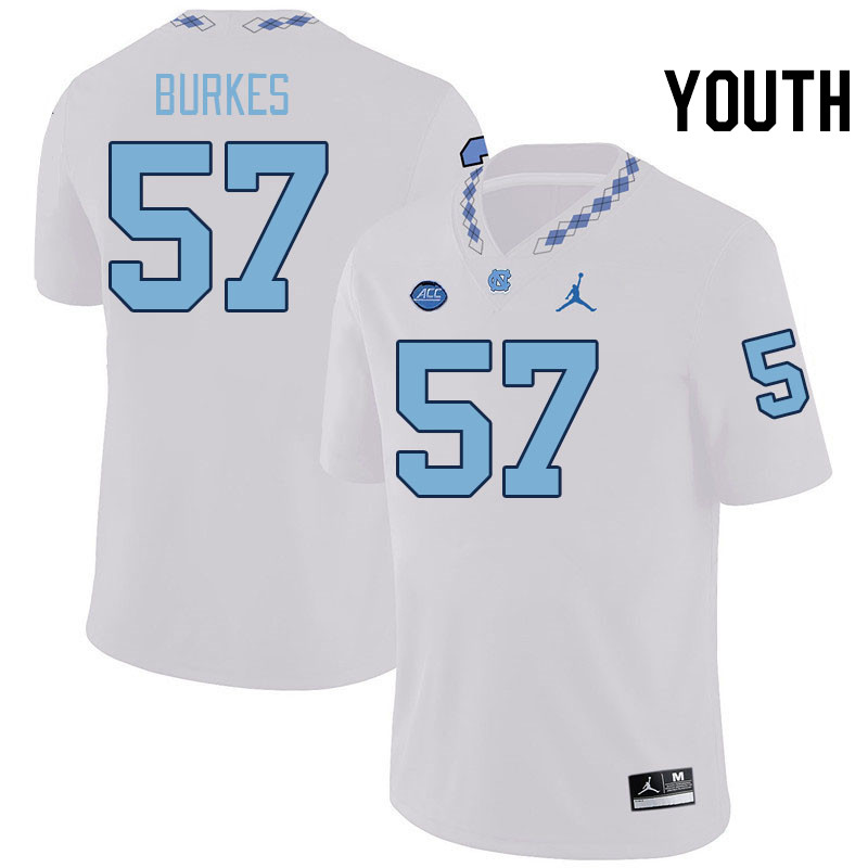 Youth #57 Bo Burkes North Carolina Tar Heels College Football Jerseys Stitched-White